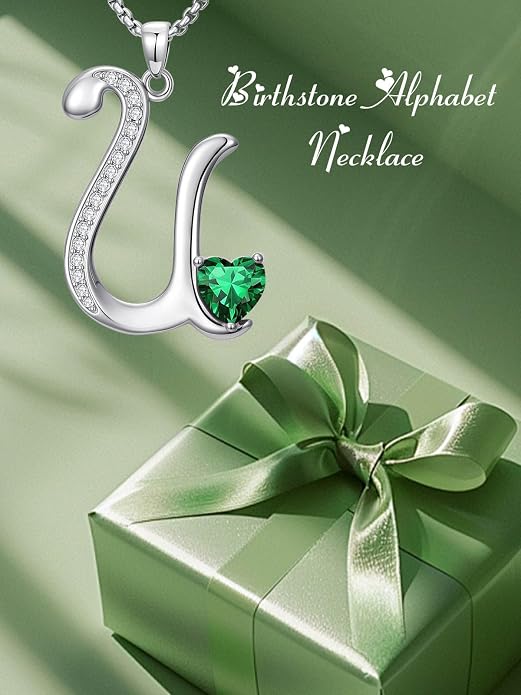 Birthday Gifts for Women Alphabet A to Z Initial Birthstone Pendant Necklaces for Women - 18k White Gold Plated Personalized Name Jewelry Anniversary Graduation Gifts for Wife Her Daughter Girlfriend(with Gift Box)