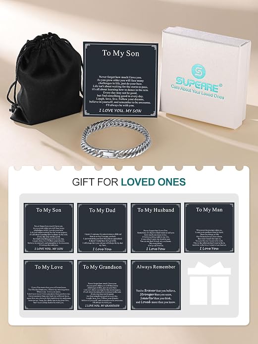 Supcare Unique Anniversary Birthday Valentines Fathers Day Stainless Steel Cuban Link Bracelets for Men Him, To My Man Dad Husband Love Always Remember Wrist Chain Bracelet Jewelry Gifts