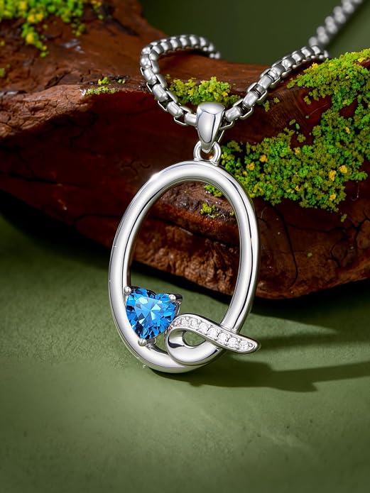 Birthday Gifts for Women Alphabet A to Z Initial Birthstone Pendant Necklaces for Women - 18k White Gold Plated Personalized Name Jewelry Anniversary Graduation Gifts for Wife Her Daughter Girlfriend(with Gift Box)