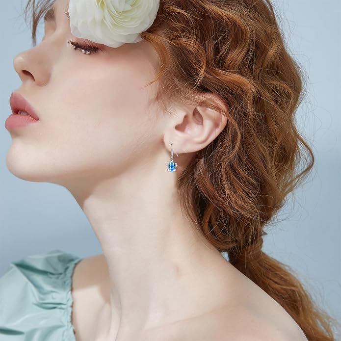 Sea Turtle Earrings,Sterling Silver Hawaiian Beach Themed Stud Earrings Tortoise Animals Drop Dangle Blue Opal Ocean Tarnish Resistant Jewelry Gifts for Women Girlfriend Mom Mother Sister
