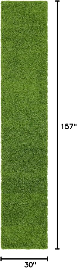 Unique Loom Solid Shag Collection Area Rug (2' 6" x 13' 1" Runner, Grass Green)