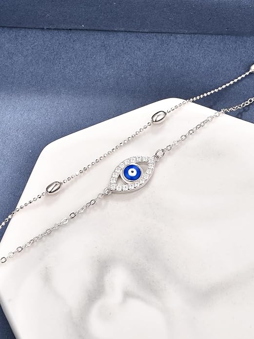Palpitate Evil Eye Anklet for Women Protection Ankle Bracelets Layered Bead Chain Evil Eye Jewelry Christmas Gifts for Women Adjustable