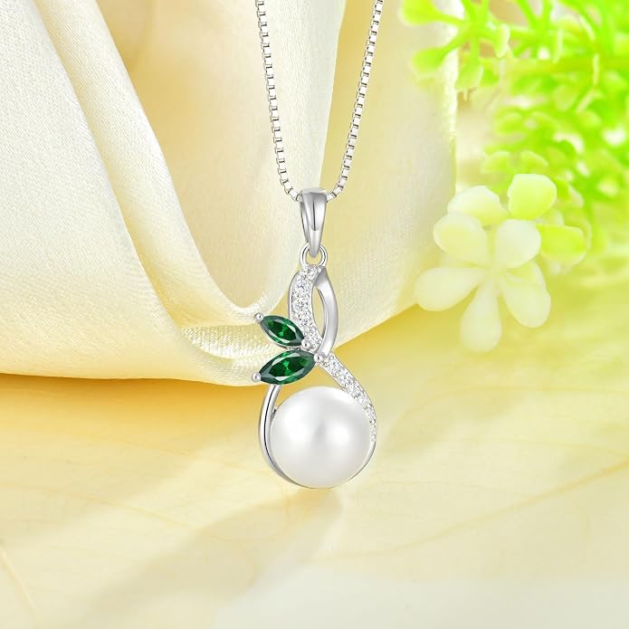 Pearl Necklace 925 Sterling Silver Infinity Butterfly Necklaces with 10mm Freshwater Cultured Pearls Jewelry Christmas Birthsday