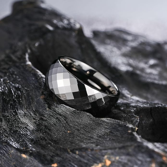 King Will Tungsten Carbide Wedding Ring for Men Women Promise Ring for Couple 2mm/4mm/6mm Black/Silver/Gold/Rose Gold Multi-faceted Shining Luster High Polished Wedding Band Comfort Fit