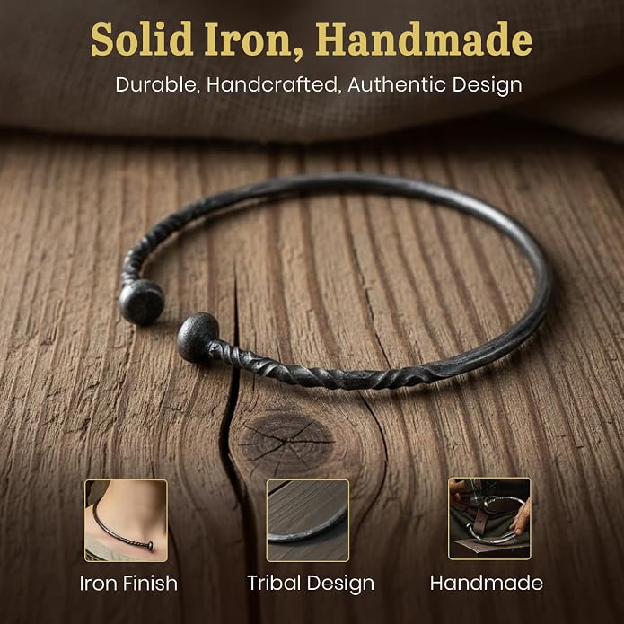 ARTIZANSTORE Hand Forged Iron Torc Torq Celtic Jewelry Steel Necklace Pagan Warrior Jewel Torque Smithy Hand Made Iron Viking Torc