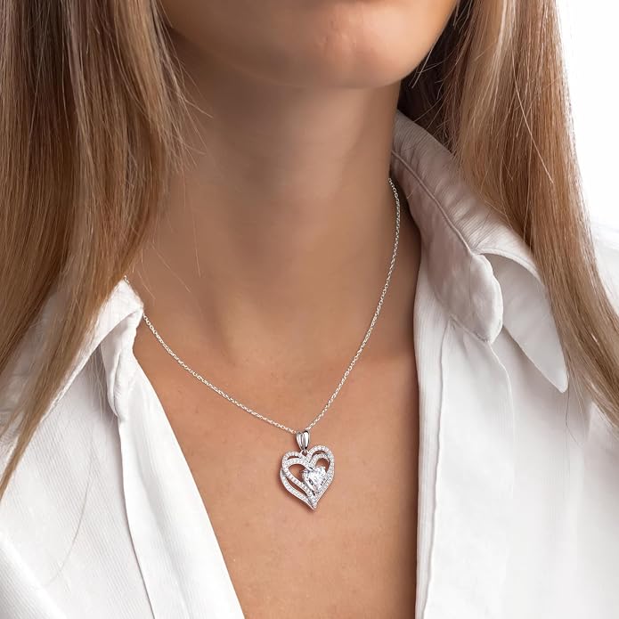 Anniversary Charm Necklace, Sterling Silver 14K Gold Plated Chain with Interlocking Heart Pendant Elegant Birthstone Necklaces for Women, Length 18"