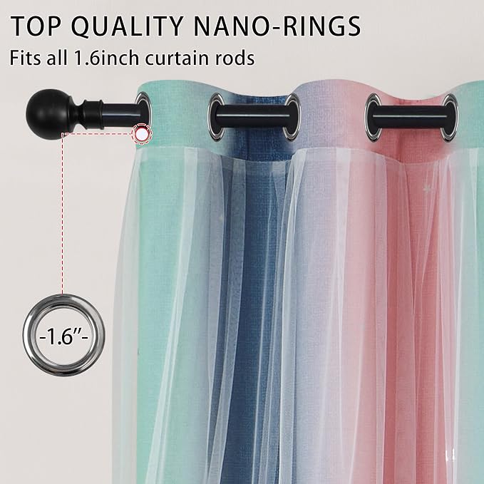 XiDi Pink Grey Green Girls Curtains for Bedroom Rainbow Blackout Short Curtains for Kitchen Cafe Window Room Darkening Kids Childs Nurser Room Wall Decor 84 inches Long 52 inches Wide 2 Panels Set