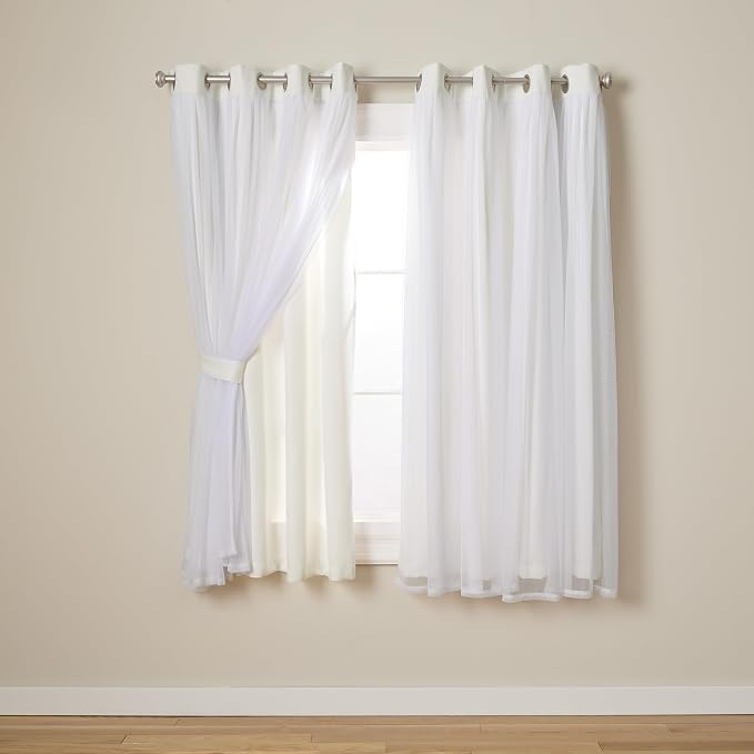 TOWN & COUNTRY LUXE Talia Double Layer Indoor Curtains, Sheer and Room Darkening Blackout, Grommet Top, Energy Efficient, 2-Pack Set, 52"x63", Vanilla