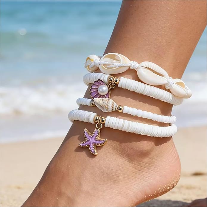 Anklet Bracelets for Women Boho Beaded Layered Ankle Bracelets Stack Summer Beach Waterproof Jewelry