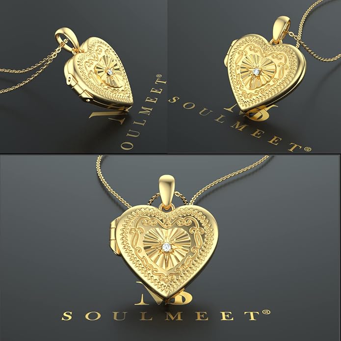 SOULMEET Personalized Silver Locket Necklace That Holds Pictures Photo Keep Someone Near to You, Memorial Custom Lockets Necklaces Letters Engraving for His Her