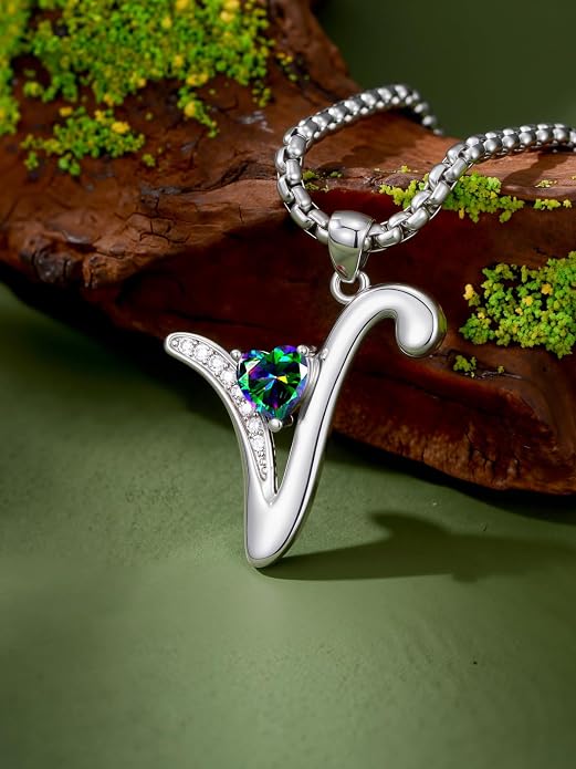 Birthday Gifts for Women Alphabet A to Z Initial Birthstone Pendant Necklaces for Women - 18k White Gold Plated Personalized Name Jewelry Anniversary Graduation Gifts for Wife Her Daughter Girlfriend(with Gift Box)