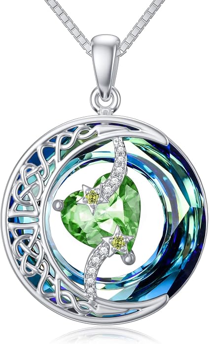TOUPOP Birthstone Necklace 925 Sterling Silver Moon and Star Pendant Celtic Moon Jewelry with Blue Crystal Anniversary Birthday Gifts for Women Mom Wife Her
