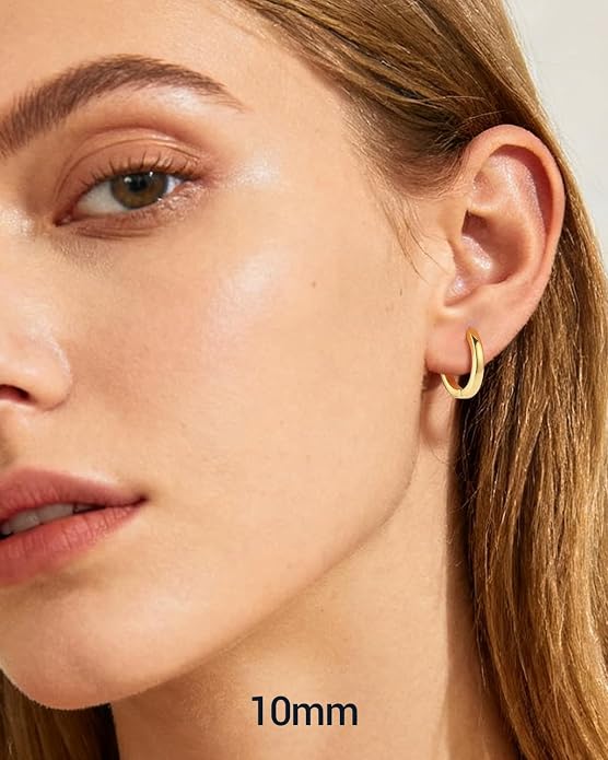 PROSTEEL Hoop Earrings for Women, Huggie Hoop with 925 Sterling Silver Post, 8/10/12/14/16/18/20mm Small Huggie Hoops, 14K Gold Plated/Silver/Black/Rose Gold Hypoallergenic Earrings Jewelry