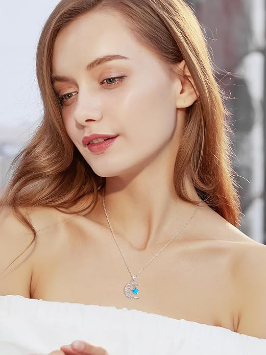 Dreamboat Sterling Silver Moon and Star Necklace Silver Crescent Moon Necklaces for Women Star Pendant Celestial Jewelry Gifts