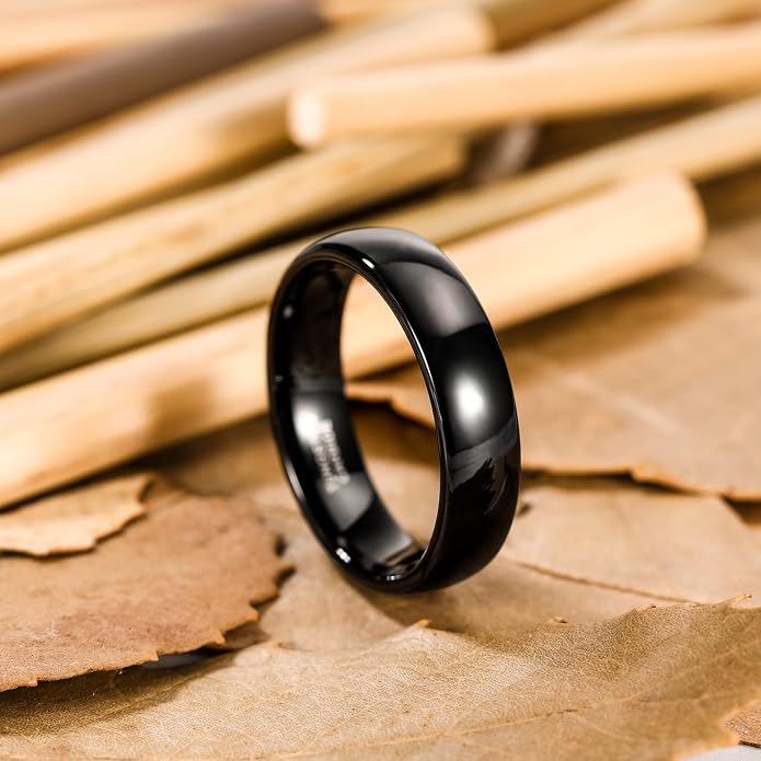 SHINYSO 2mm 4mm 6mm Black Tungsten Carbide Ring Dome Polished Wedding Band for Men Women Comfort Fit Size 4-12