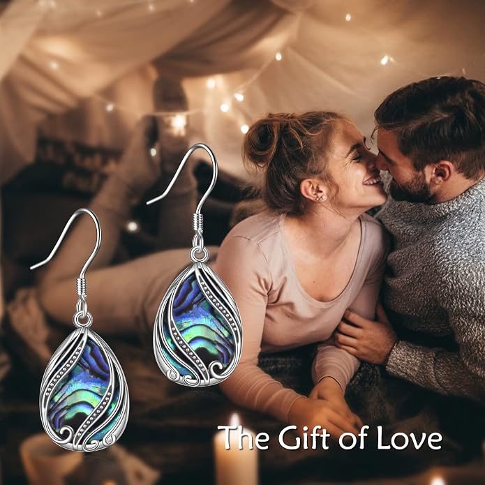 Abalone Shell Dangle Drop Earrings for Women 925 Sterling Silver Filigree Bohemian Earrings Jewelry Gift