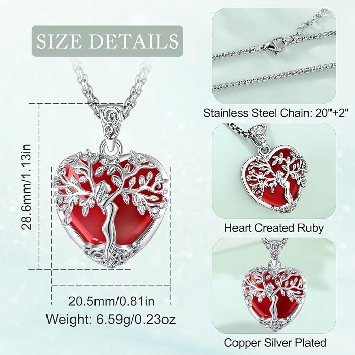 EUDORA Tree of Life Necklace with Moonstone Amethyst Obsidian Turquoise Healing Crystal for Women, Silver Plated Copper Mother Tree of Life Pendant Amulet Energy Jewelry, Gift for Women Mom, 20"+2"