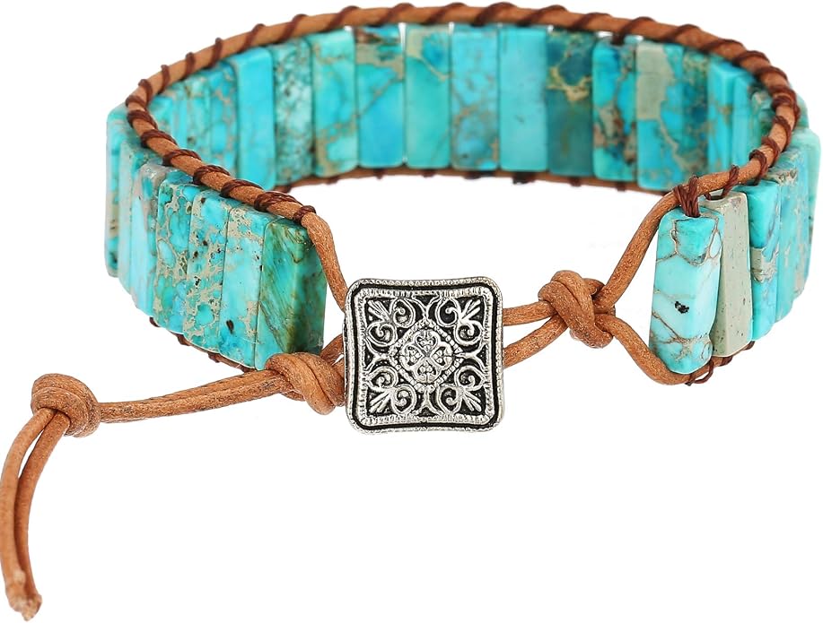Plumiss Women Boho Handmade Natural Stone Crystal Leather Bead Wrap Bracelets Collection