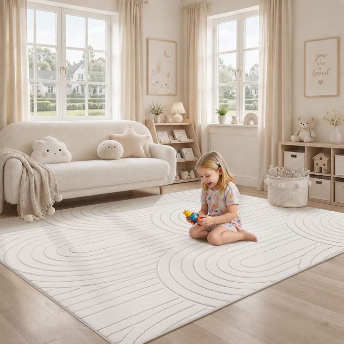 Sour Lemon Area Rugs 9x12 Living Room, Washable Rug Modern Soft Large Area Rug for Bedroom, 3D with Soft High-Low Pile Non-Slip Carpet Mat for Kids Room Dining Room Kitchen Office