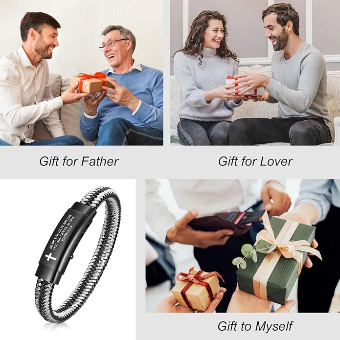 VNOX Men's Inspirational Mantra Engarved Handmade Braided Leather Adjustable Cuff Bangle Bracelet Encouragement Motivational Gift for Men