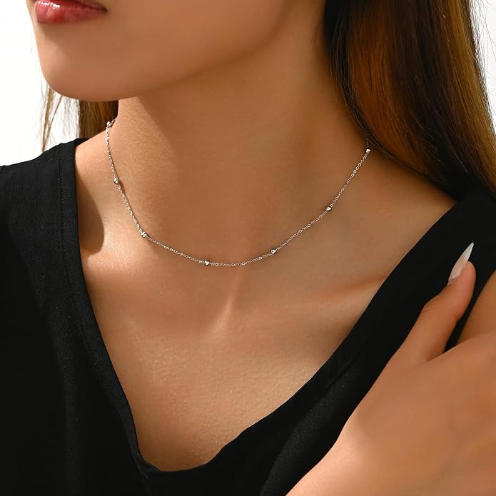 Gold Chain Necklace for Women Dainty Simple Satellite Beaded Twisted Chain Choker Necklace Everyday Jewelry Christmas Gifts