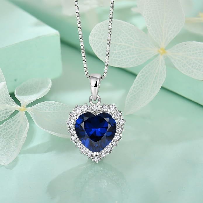 STARCHENIE 925 Sterling Silver Heart Birthstone Pendant Necklace for Women | Genuine 925 silver pendant, heart birthstone, love heart design, 925 silver 18+2" adjustable chain