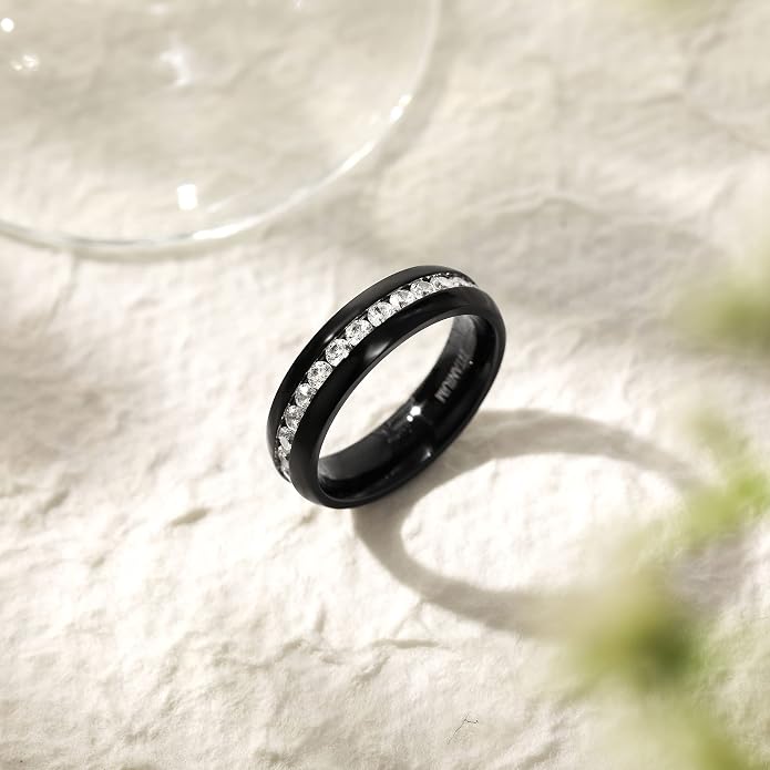 TIGRADE 2.5mm 4mm 5mm 6mm Titanium Ring Cubic Zirconia Engagement Ring Wedding Band Size 3 to 13.5