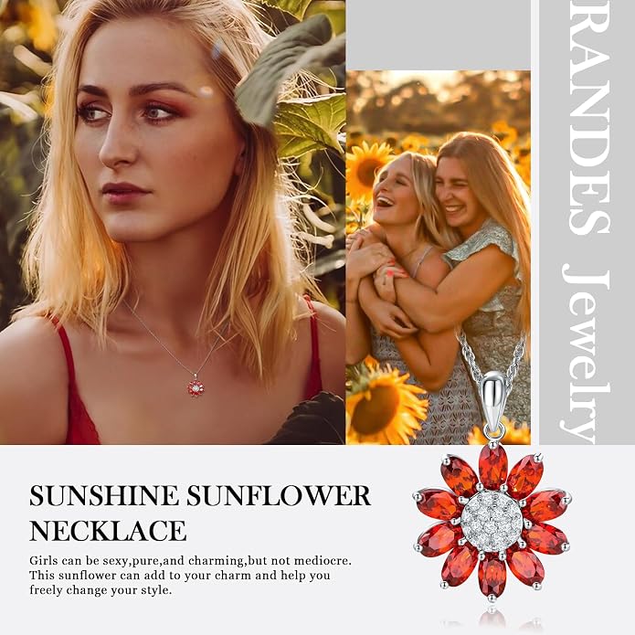 Dainty Sunflower Necklace 925 Sterling Silver Flower Pendant Necklaces for Women Birthstone Anniversary Jewelry