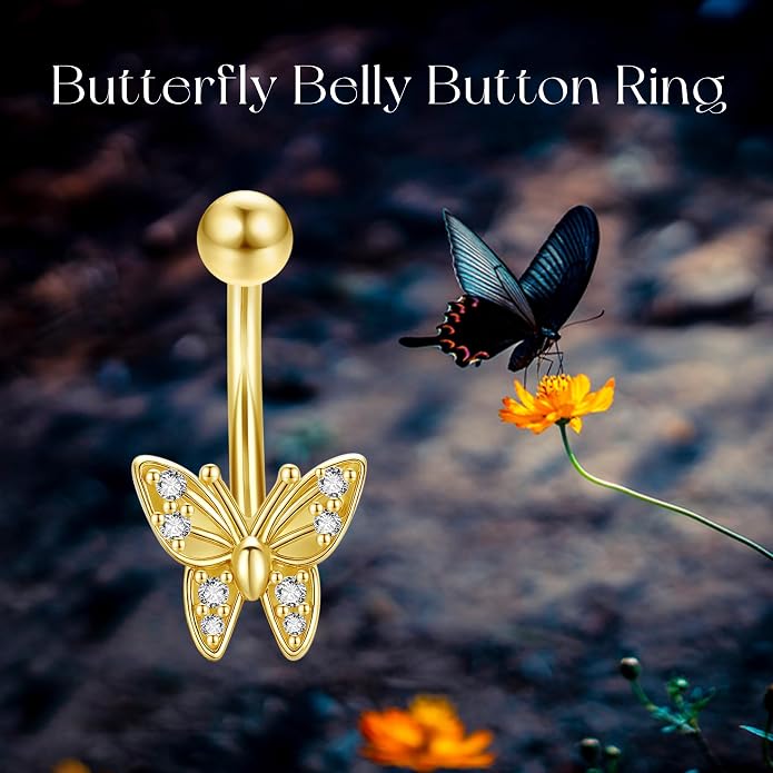 Butterfly Belly Button Ring S925 Sterling Silver Butterflies Belly Button Ring Butterfly Piercing Jewelry Gifts for Women Mom Wife
