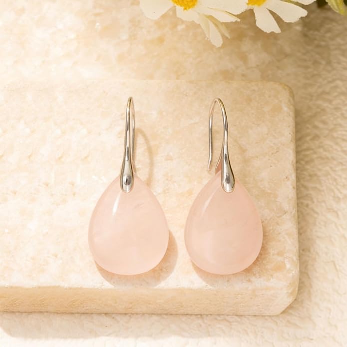 925 Sterling Silver Natural Crystal Agate Dangle Earrings, Waterdrop Teardrop Shape