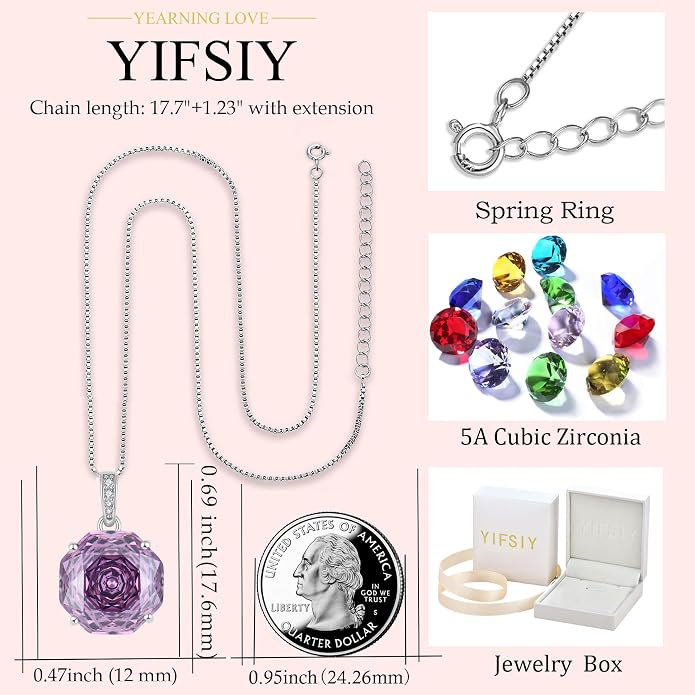 YIFISIY Rose Necklaces for Women, 925 Sterling Silver Rose cut Birthstone Pendant Octagonal Flower Jewelry Gifts for Her