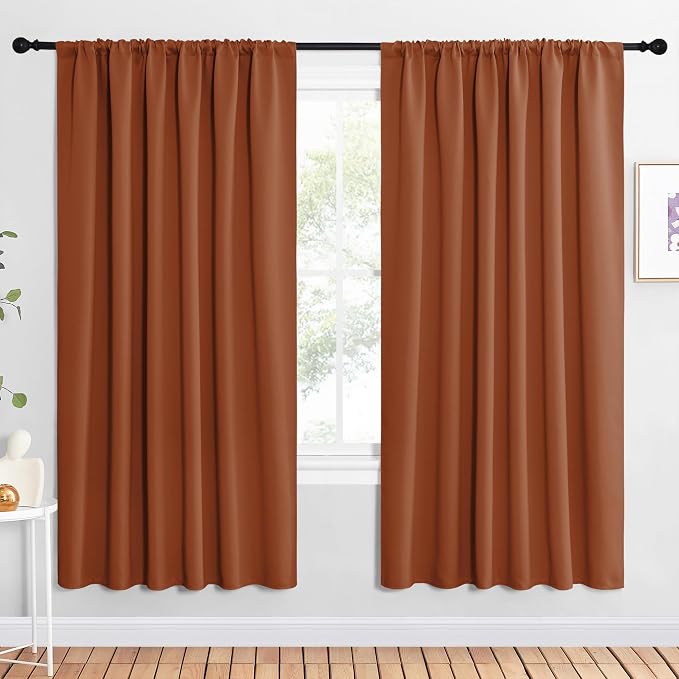 NICETOWN 2 Panels Blackout Curtains, Rod Pocket Window Curtains Room Darkning Drapes for Bedroom/Living Room, Thermal Insulated Solid Draperies for Home Office/Study, 62 by 72-Inch, Burnt Orange