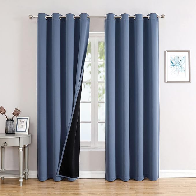 ChrisDowa 100% Blackout Curtains for Bedroom 95 Inches Long 2 Panels Set | 2 Thick Layers, Thermal Insulated, Light Blocking, Grommet, Long Window Drapes, for Living Room, Stone Blue, 52 x 95 Inch