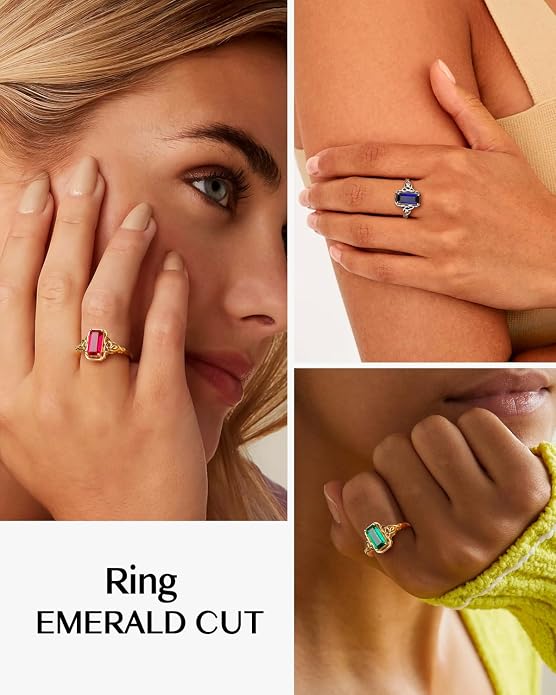 DAYBYDAY Celtic Birthstone Rings for Women, 925 Sterling Silver/18K Gold Plated Emerald Cut Celtic Knot Engagement Wedding Ring, Square Created Gemstone Promise Rings for Her Size 6-10