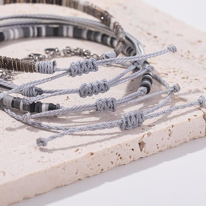 FANCY SHINY Waterproof String Anklets Boho Clay Beads Ankle Bracelets Cute Cloth Stainless Steel Coin Anklet Set Beach Summer Jewelry for Women