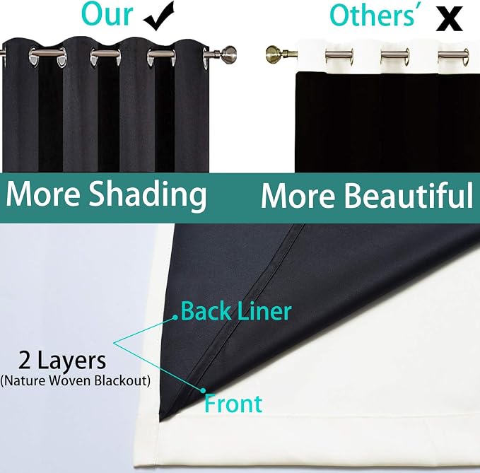 Yakamok Cream 100% Blackout Curtains 63 Inches Long for Bedroom 52" Wide | Blackout Curtain Panels for Bedroom, 2 Thick Layers Grommet Top Thermal Insulated Drapes with Black Liner for Living Room