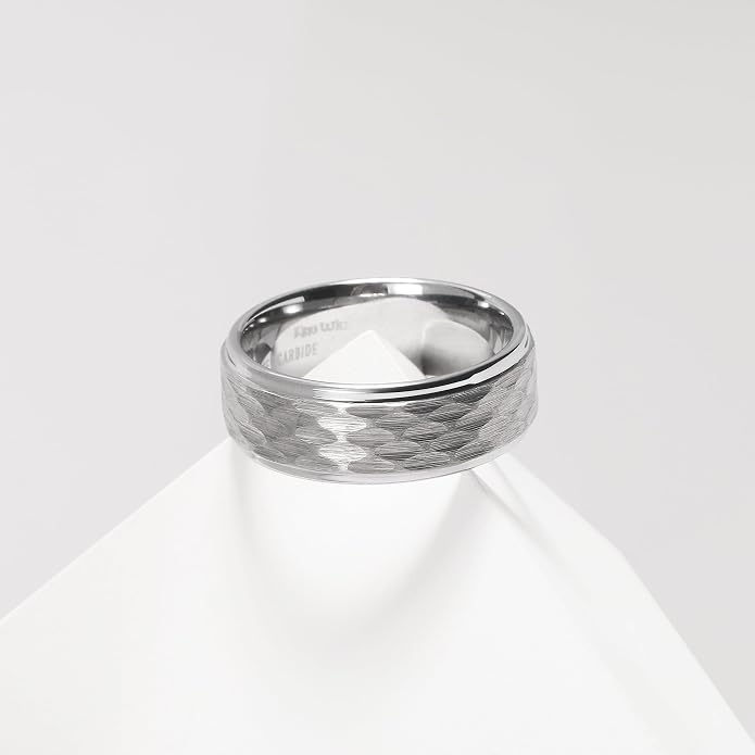 King Will Hammered 8mm Silver Tungsten Ring Hammer Men Wedding Band Comfort Fit