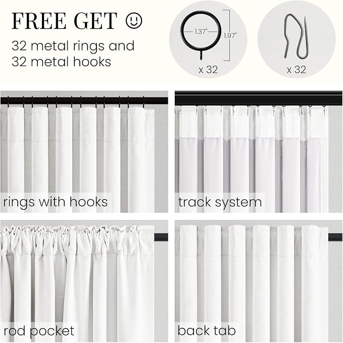 Topfinel Beige White Full Blackout Curtains for Living Room 90 Inch Long Thermal Insulated Drapes with Back Tab for Track System Neutral Farmhouse Linen Curtains 2 Panels Set Porcelain White,52"W*90"L