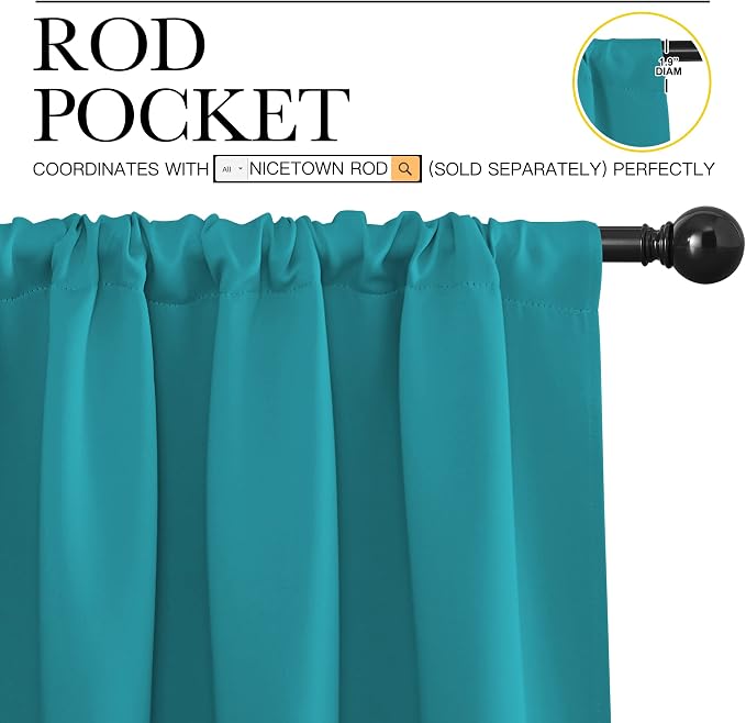 NICETOWN RV Blackout Curtains for Camper Windows, Peacock Blue, 29" Wide by 50" Long, 2 PCs, Short Blackout Curtains & Drapes, Thermal Insulated Blackout Curtain Panels for Kids Room, Play Room