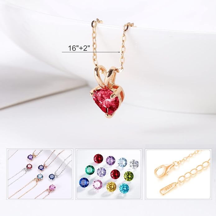 SMILEST Dainty Heart Birthstone Necklace for Women, 925 Sterling Silver Necklace Sparkling Heart Pendant, Anniversary Birthday Gifts for Women Mom Wife Daughter Girlfriend Grandma