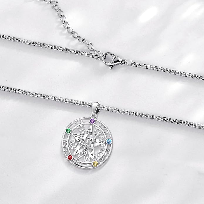 Pentagram Necklace Sterling Silver Triple Moon Goddess/Celtic Knot Witches Knot/Ankh/Sun and Moon/Hecate/Lilith/Santa Muerte/Tetragrammaton Pendant Necklace Pagan Wiccan Magic Egyptian Amulet Jewelry for Women Men
