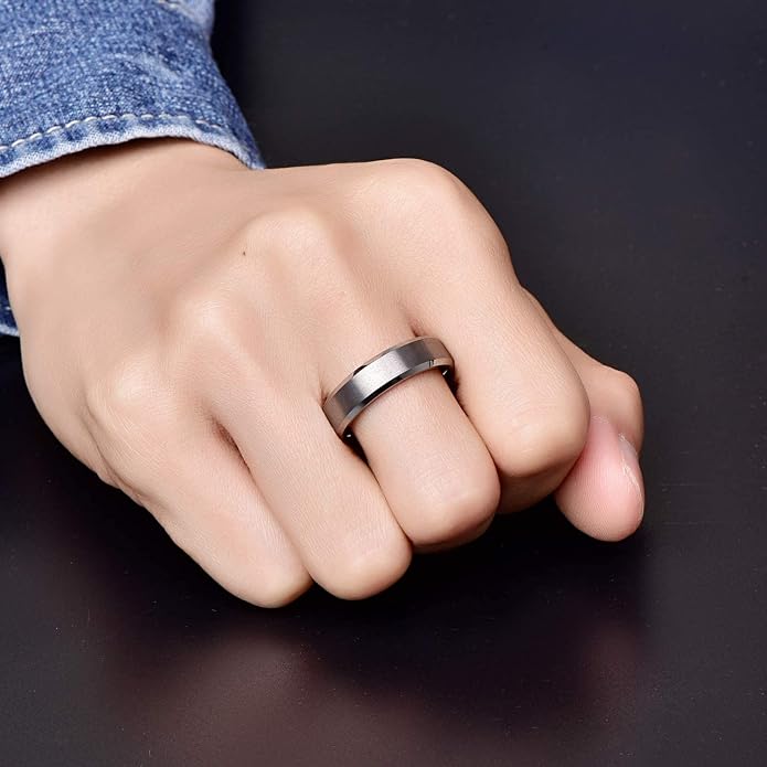 Vakki Tungsten Rings for Men 6mm Silver Matte Finish Tungsten Wedding Band Polished Beveled Edge Comfort Fit Size 6-13