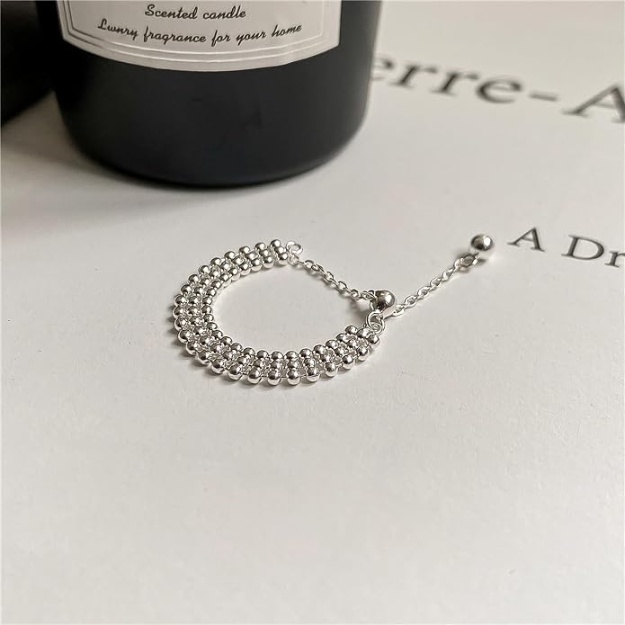 925 Sterling Silver Link Chain Fidget Rings with Dangle Bead Star for Women 14k Gold Plated Adjustable Sparkling Twist Rope Ring Stackable Line Finger Ring Jewelry Christmas Gifts for Mom