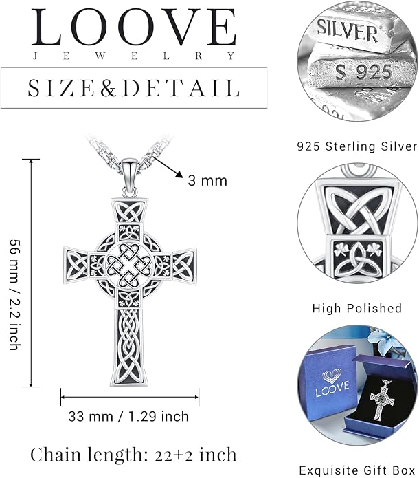 Celtic Cross Tree of Life Necklace for Women Sterling Silver Thor Hammer Tree of Life Pendant Irish Knot Cross Amulet Tree of Life Jewelry