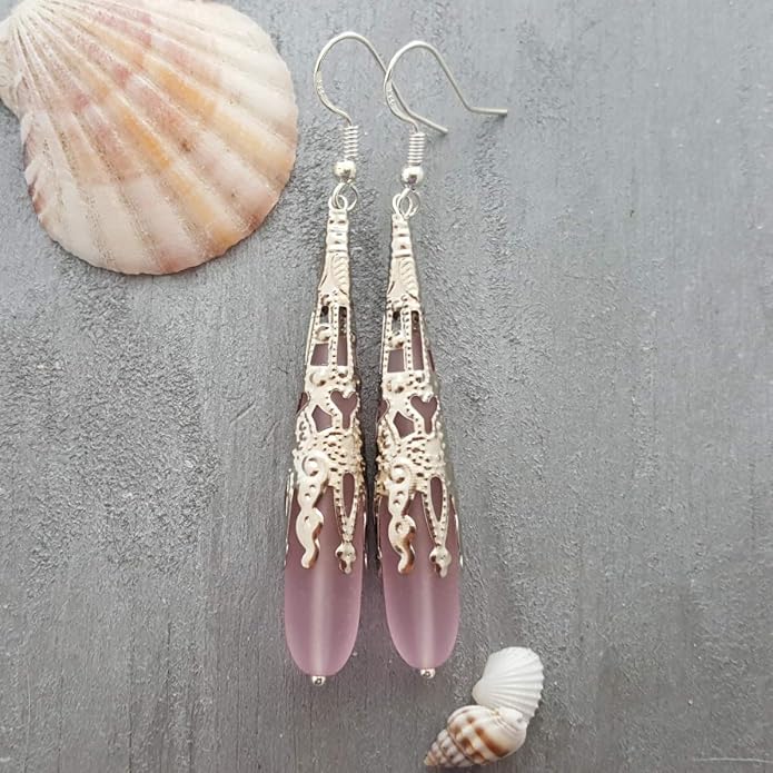 Handmade Sea Glass Earrings, Hawaiian Jewelry for Women, Long Teardrop Earrings Beach Jewelry, Sea Glass Jewelry For Women Birthday Gift For Her