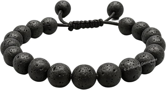 Amazing Gemstone Lava Stone Bracelet for Women Men's Gifts - Protection Healing Crystal Bracelet - 8mm Gemstones Beaded Adjustable Bracelet Pulseras para Hombres Mujer Stocking Stuffers
