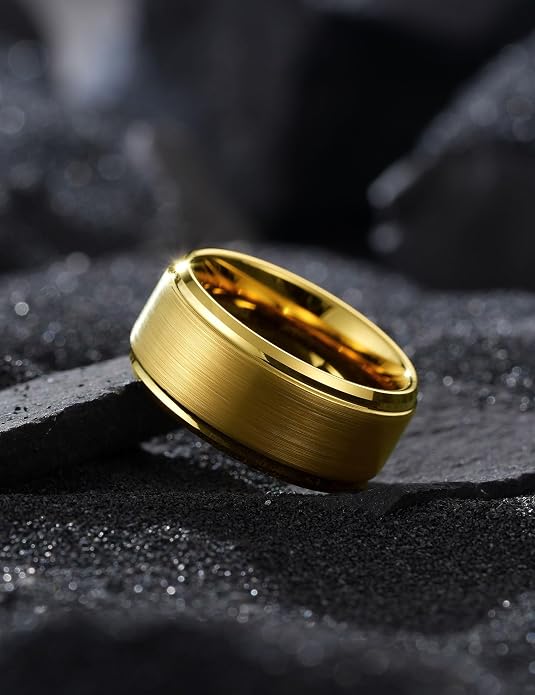 King Will Tungsten Carbide Wedding Band for Men Women-4/6/8mm Width 14K Gold Plated Tungsten Wedding Ring Matte Brushed & High Polished Style Comfort Fit Wedding Band Size 6-14
