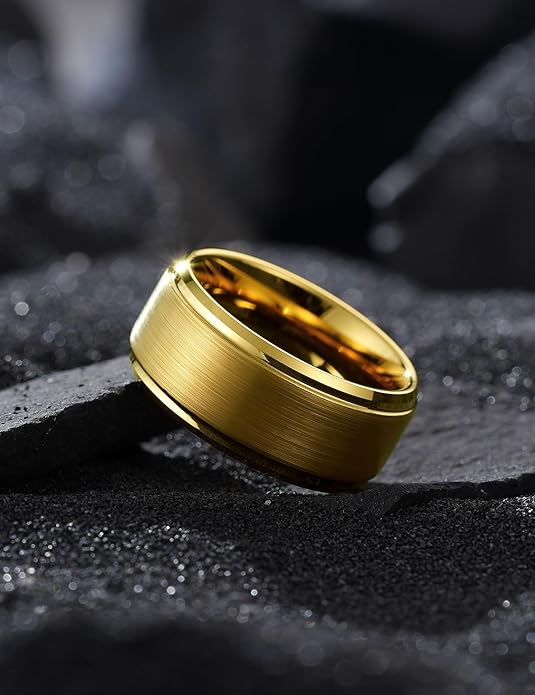 King Will Tungsten Carbide Wedding Band for Men Women-4/6/8mm Width 14K Gold Plated Tungsten Wedding Ring Matte Brushed & High Polished Style Comfort Fit Wedding Band Size 6-14