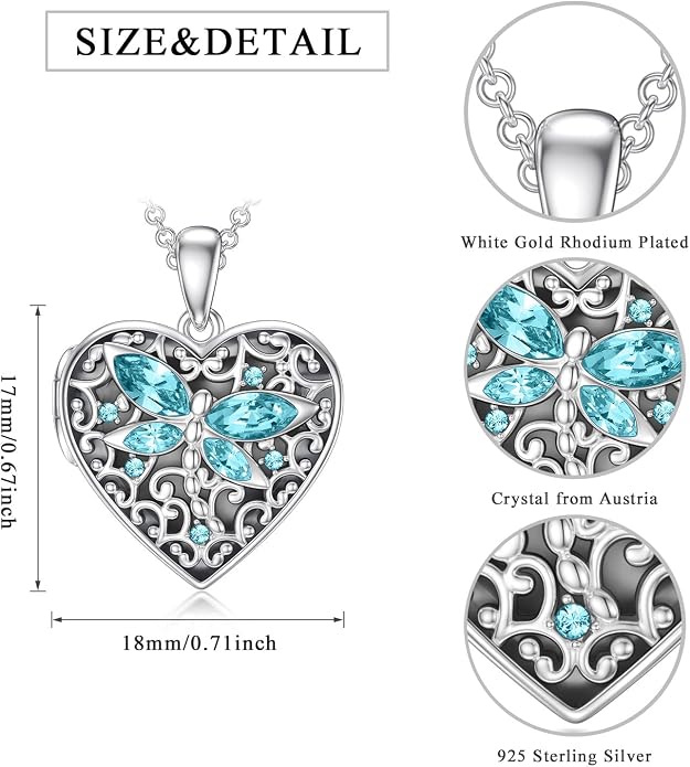 Dorunmo Personalized Locket Necklace 925 Sterling Silver that Holds Pictures Butterfly Birthstone Photo Heart Locket Custom Jewelry Congratulations New Beginnings New Job Gifts for Women
