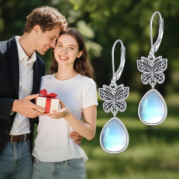POPLYKE Dragonfly Butterfly Hummingbird Sunflower Earrings 925 Sterling Silver Abalone Shell Moonstone Leverback Earrings Jewelry